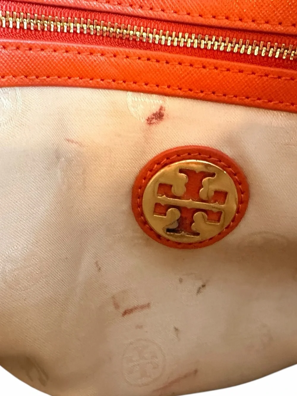 Tory Burch Amanda Orange Pebbled Leather Satchel Crossbody Bag